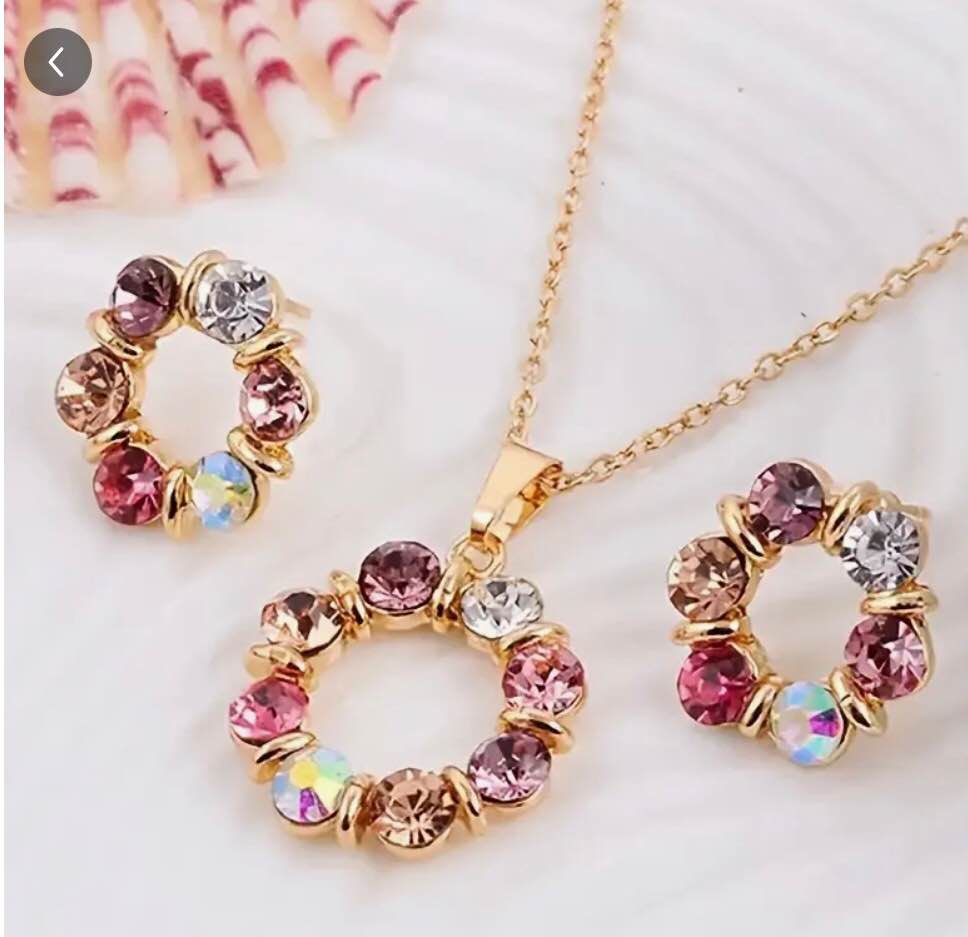 1 Pair Of Earrings + 1 Necklace Chic Jewelry Set Sparkling Flower Design Inlaid Shining Rhinestone Match Daily Outfits Party Decor