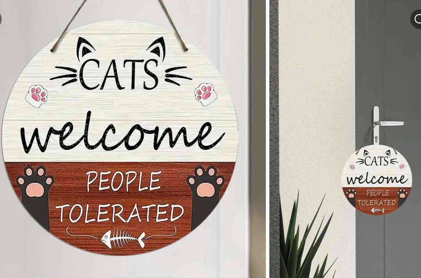 1pc, Rustic Wooden Cat Welcome Sign (9.84" Diameter), Classic Home Decor, Pet Lovers Door & Wall Plaque With Rope For Indoor And Outdoor Use
