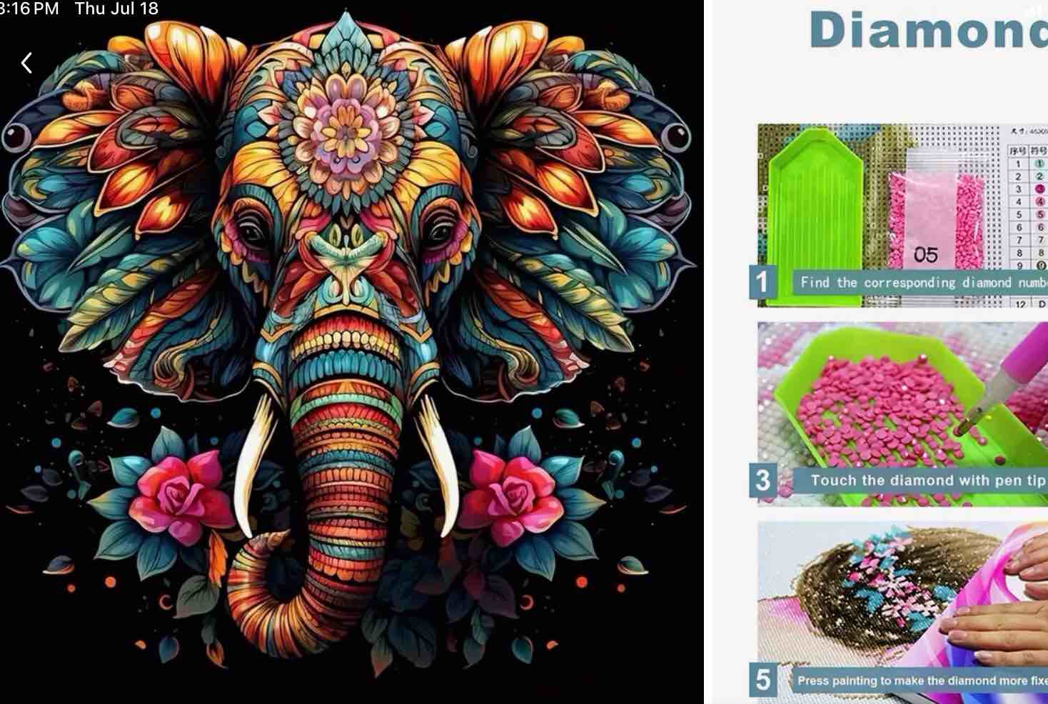 DIY 5D Elephant Diamond Painting Kit 7.87x7.87inch - Round Acrylic Drills, Full Drill Embroidery Cross Stitch Art Craft for Home Wall Decor, Frameless Gift