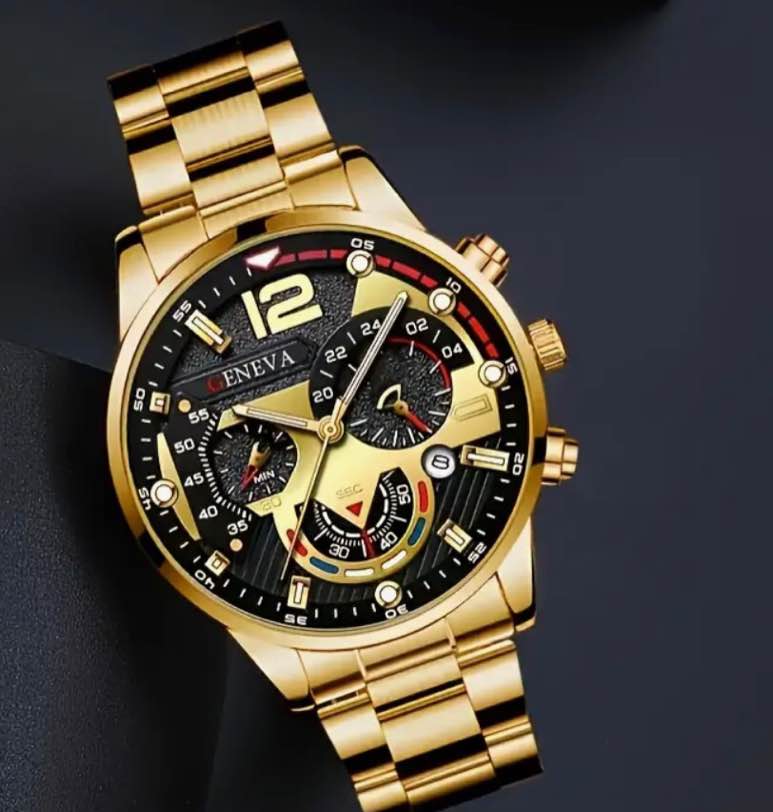 Men'S Business Casual Round Quartz Watch Set, Stainless Steel Strap, Zinc Alloy Case, Non-Waterproof, Battery Powered, Electronic Movement, Gift for Valentine's, Easter, Birthday, Christmas, Eid Al-Adha - Middle East Exclusive