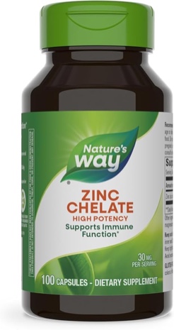 Nature's Way Zinc Chelate, Supports Immune Function*, 30 mg per serving, 100 Capsules