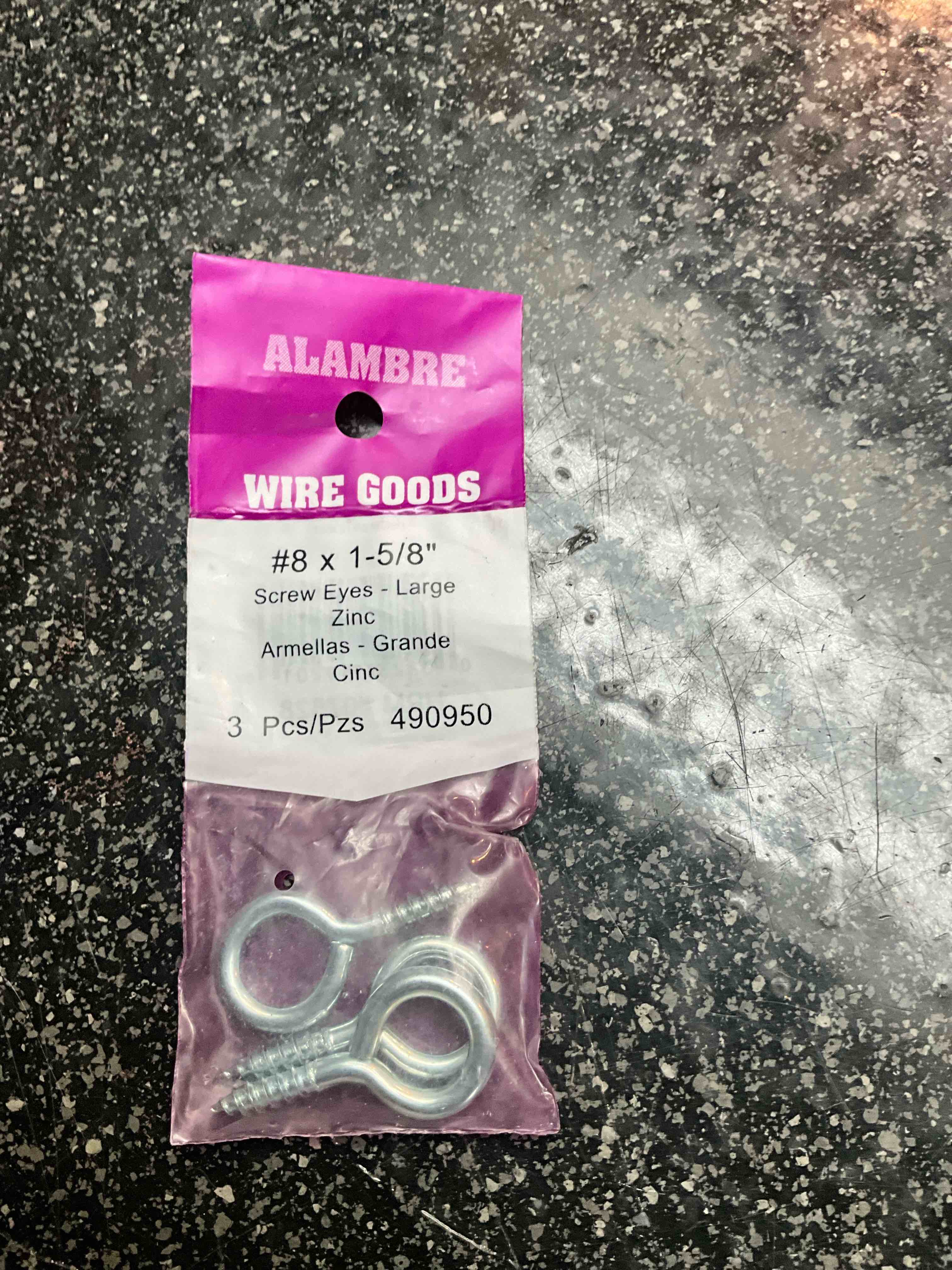 Alambre - Wire Goods - #8 x 1- 5/8” - Screw Eyes Larger Zinc - 3 pcs 