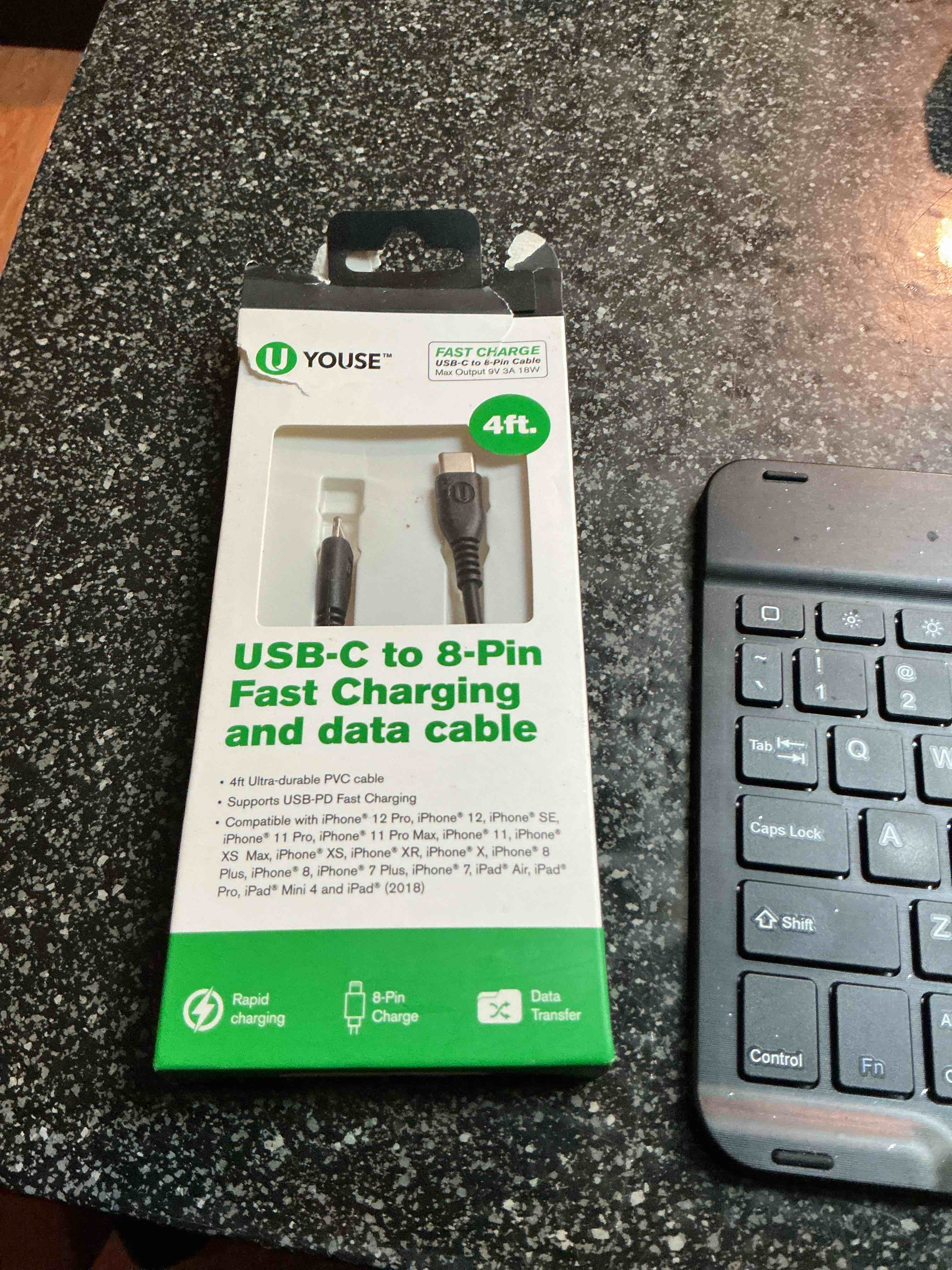 Youse USB-C To 8 Pin Fast Charging & Data Cable 4 Ft. 