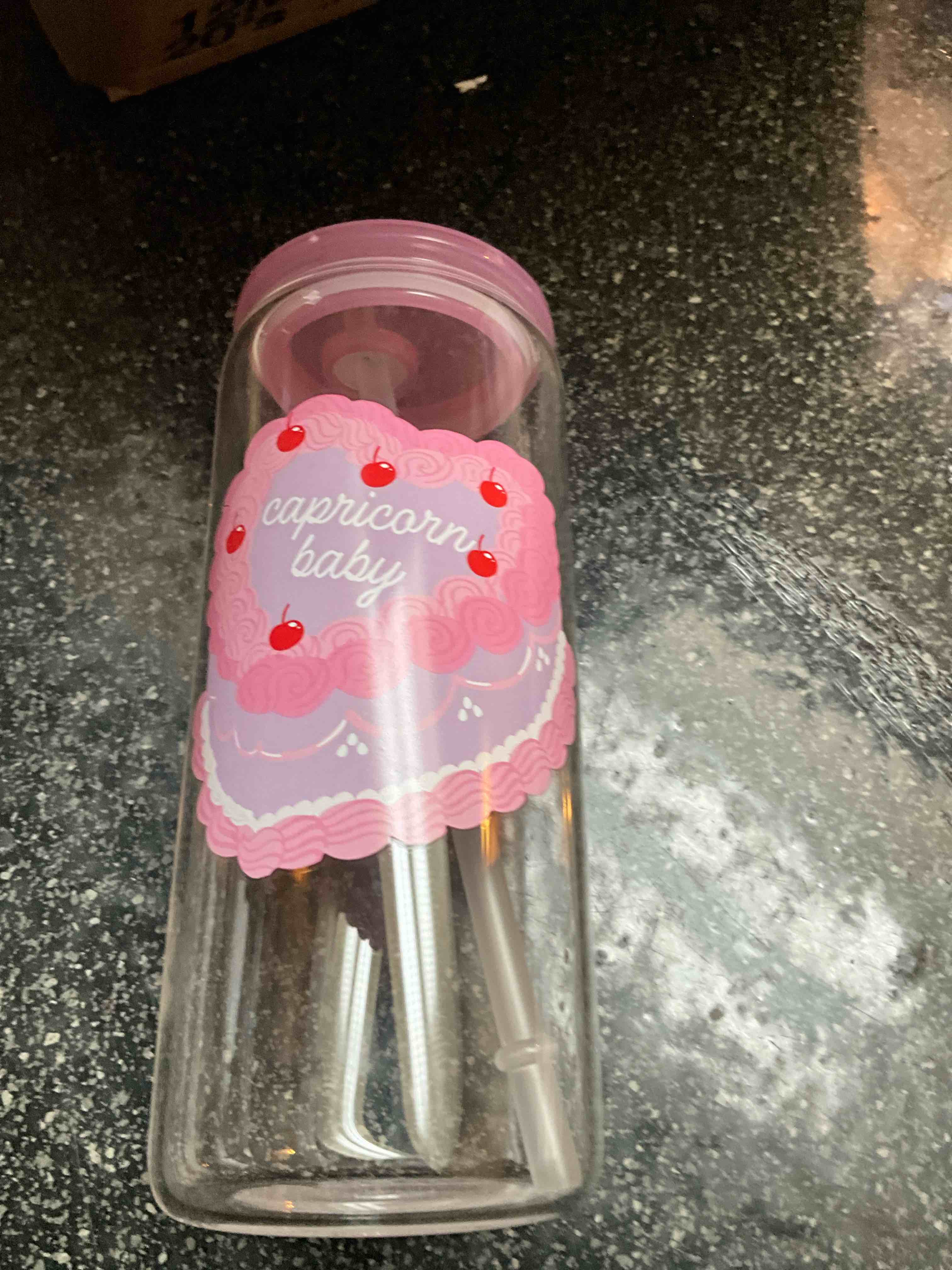 20 oz - Glass Tumbler with Lid & Straw - Capricorn Baby 