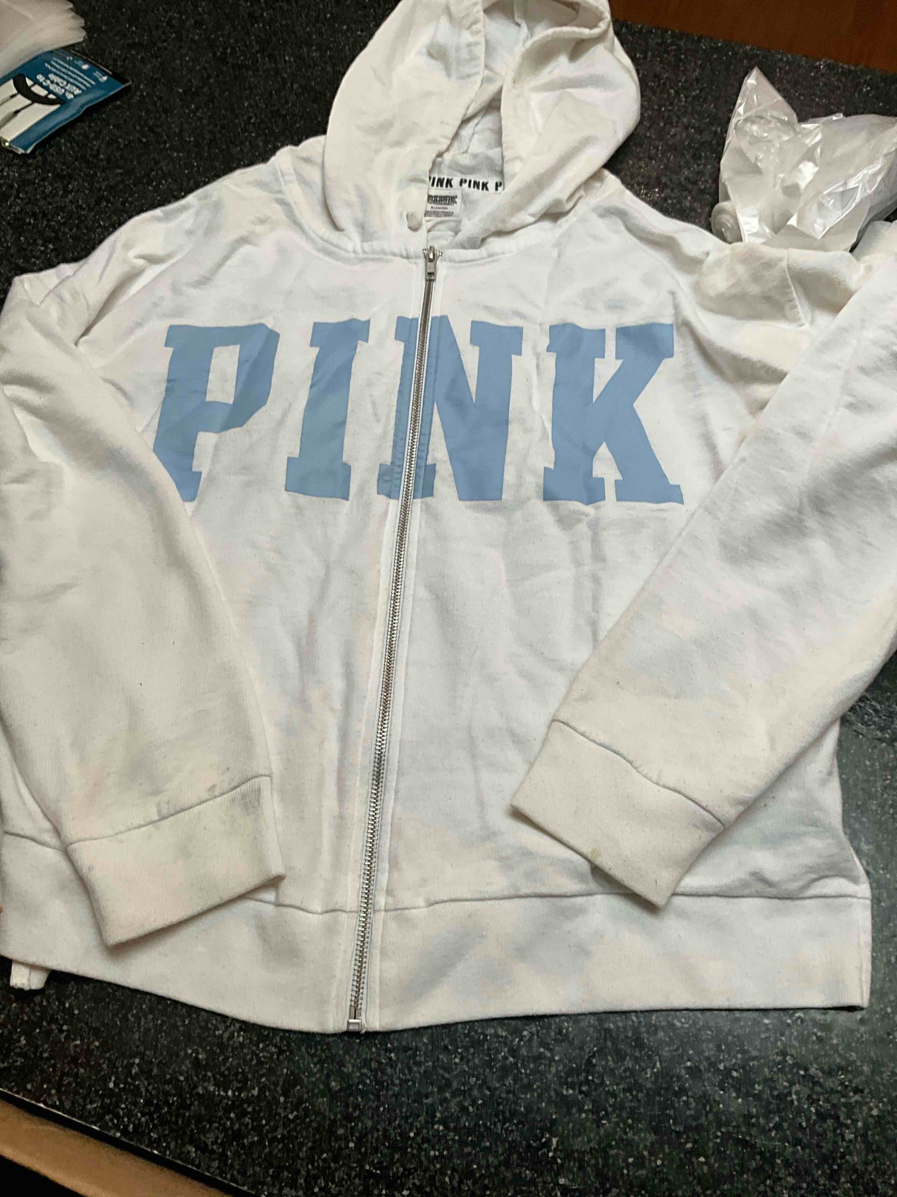 White - PINK - Hoodie - Size - M 