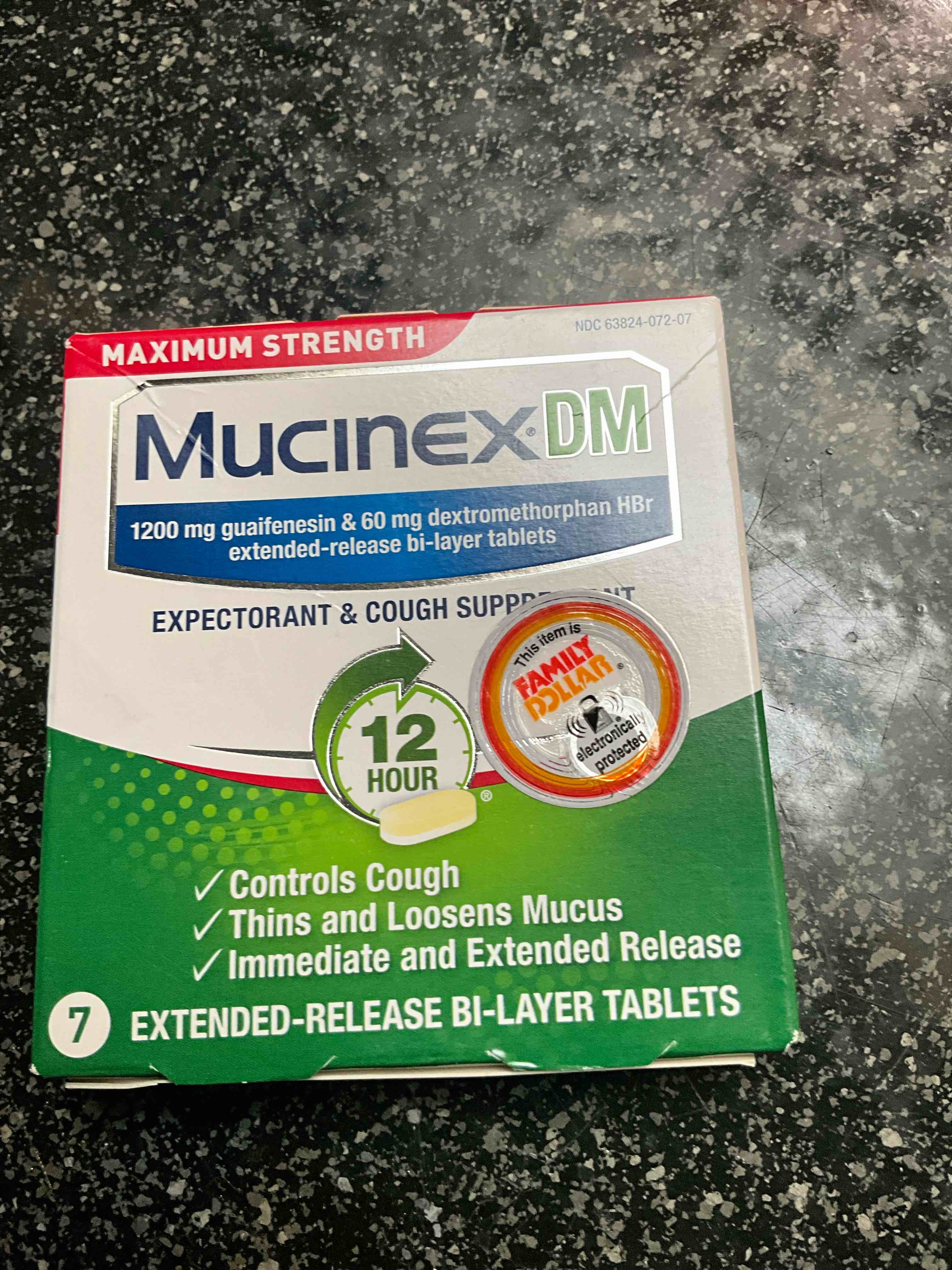 Cough Suppressant and Expectorant, Mucinex DM Maximum Strength 12 Hour Tablets, 7ct, 1200 mg Guaifenesin, Relieves Chest Congestion, Quiets Wet and Dry Cough, #1 Doctor Recommended OTC expectorant