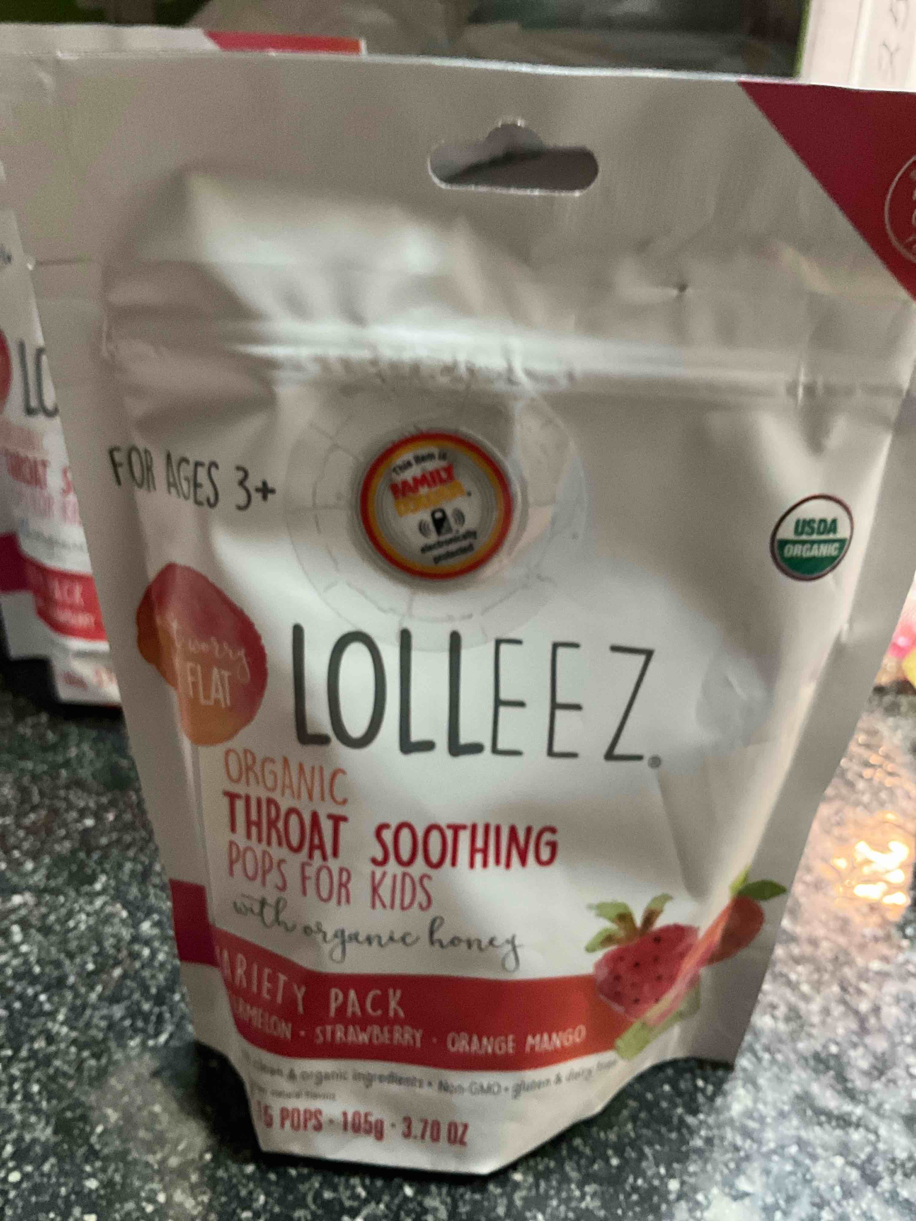 lolleez - organic throat soothing pops for kids - variety pack - 15 pops 
