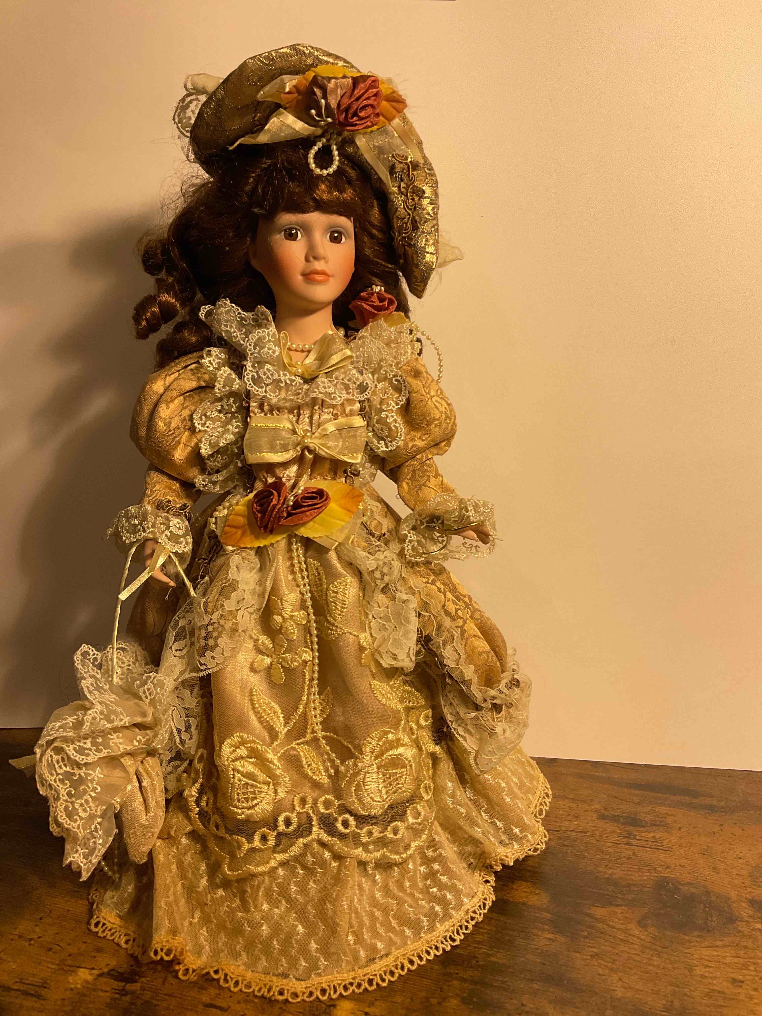 16” Vintage Victorian Porcelain Doll with stand