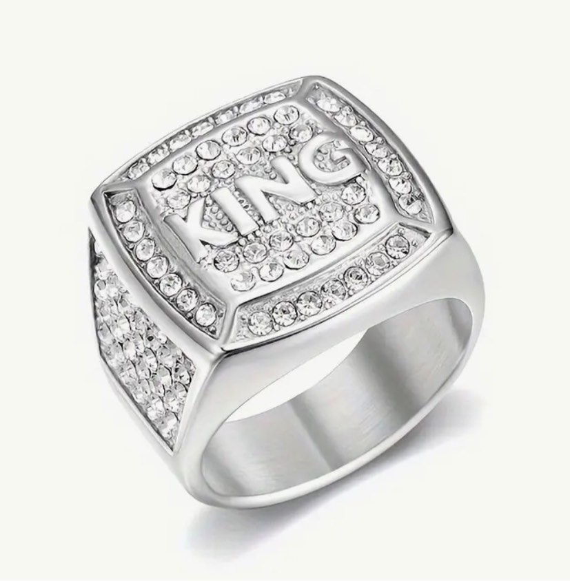 2pcs Stainless Steel Hip-hop Punk Style Ring, Synthetic Zirconia Embellishment Suitable For Men's Size 10