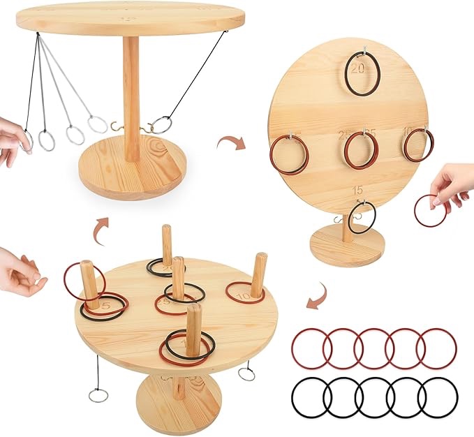  Touch the image to zoom in 3 in 1 Ring Toss Game, Natural Wooden Hook and Ring Game for Adult, Large Ring Game Use Indoor, Ring Game on a String, Family Games Party Supplies, Installation Required