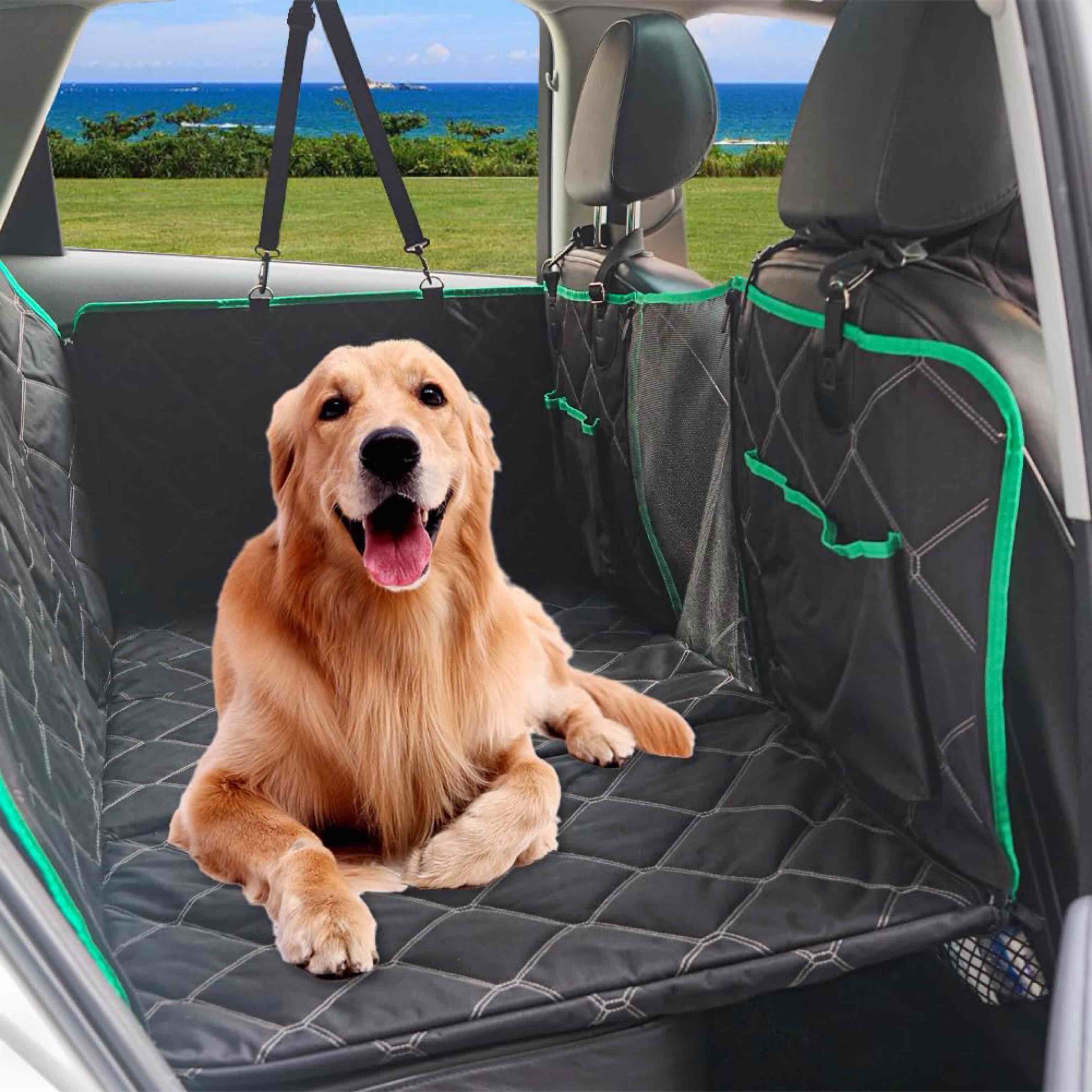 pushhi Back Seat Extender for Dogs, Dog Car Seat Cover for Back Seat Hard Bottom, 100% Waterproof Pet Hammock for Pet Travel Bed, Portable Beds for Pets in Car, SUV, Sedan, Universal Size (Large)