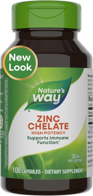 Nature's Way Zinc Chelate, Supports Immune Function*, 30 mg per serving, 100 Capsules