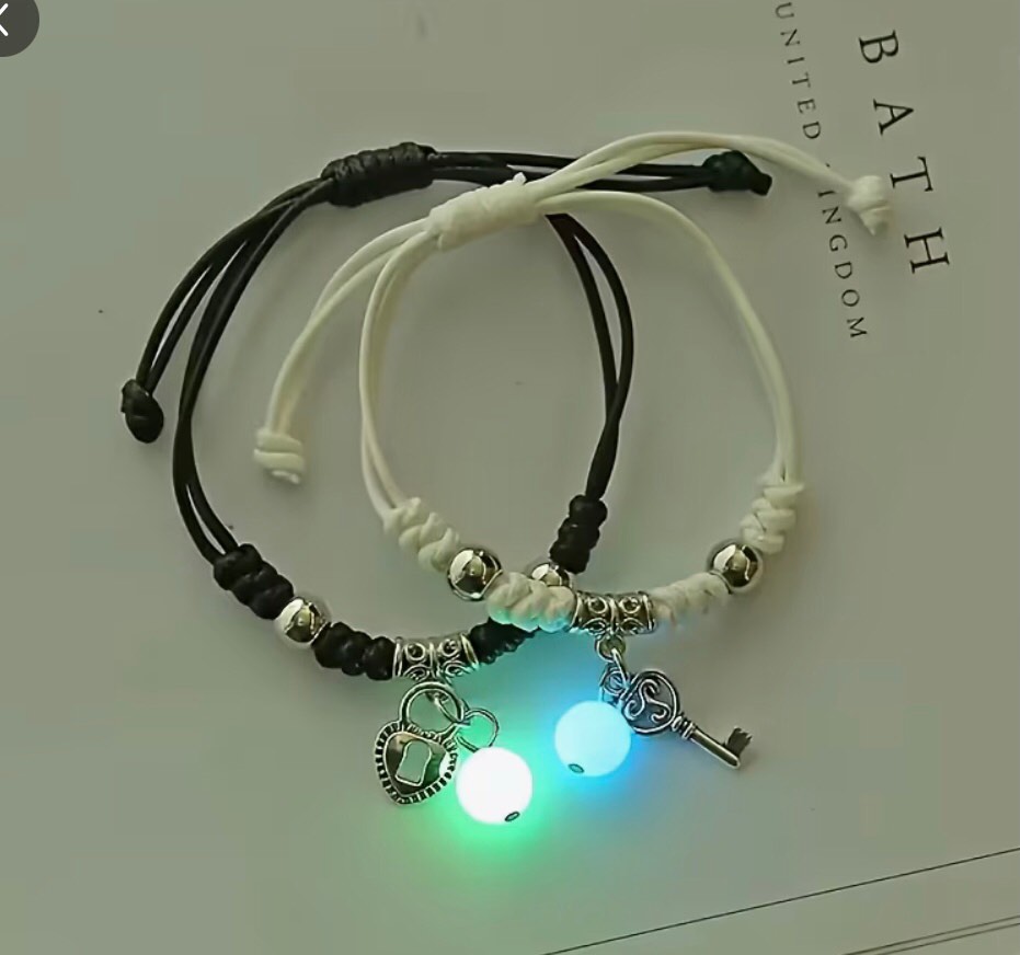 Glow-in-the-Dark Couple & Best Friends Bracelets Set - Adjustable, Elegant Simple Design with Charms, Alloy Material, Perfect for Daily Wear & Spring Festival Gifts