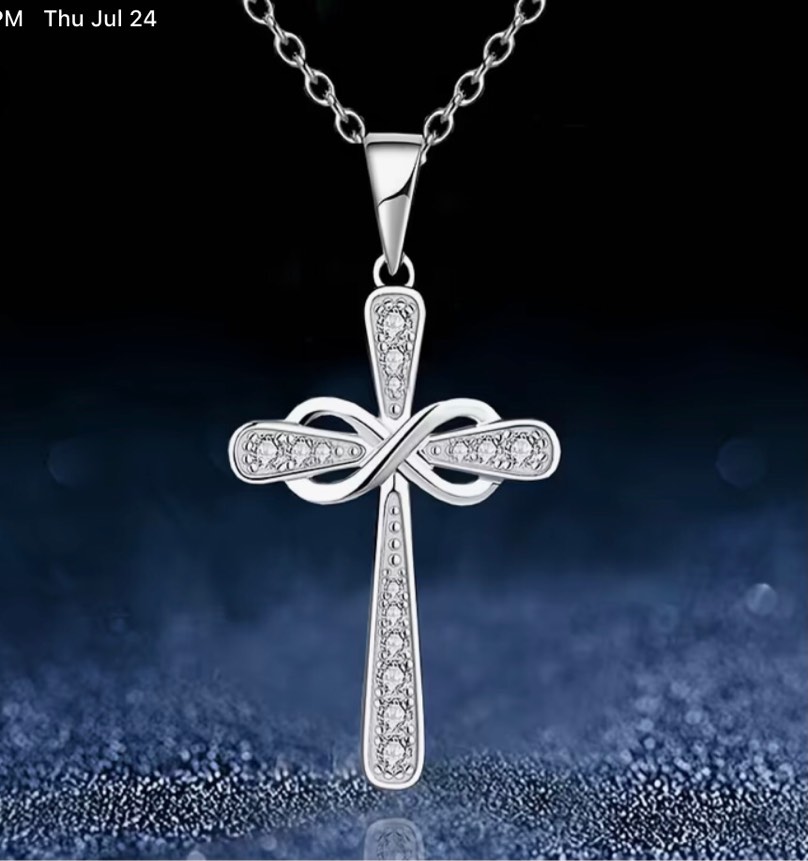 [Artistic | Mosaic] Artistic Mosaic Silveryy Alloy Cross Infinity Pendant Necklace | Fashion, for Girl Birthday Gift