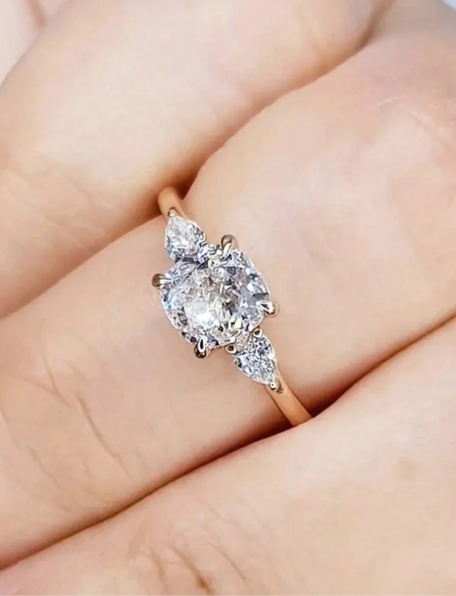 Gold Tri-Stone princess cut ring (size 8)