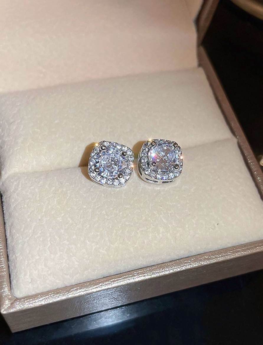 Square cut silver stud earrings