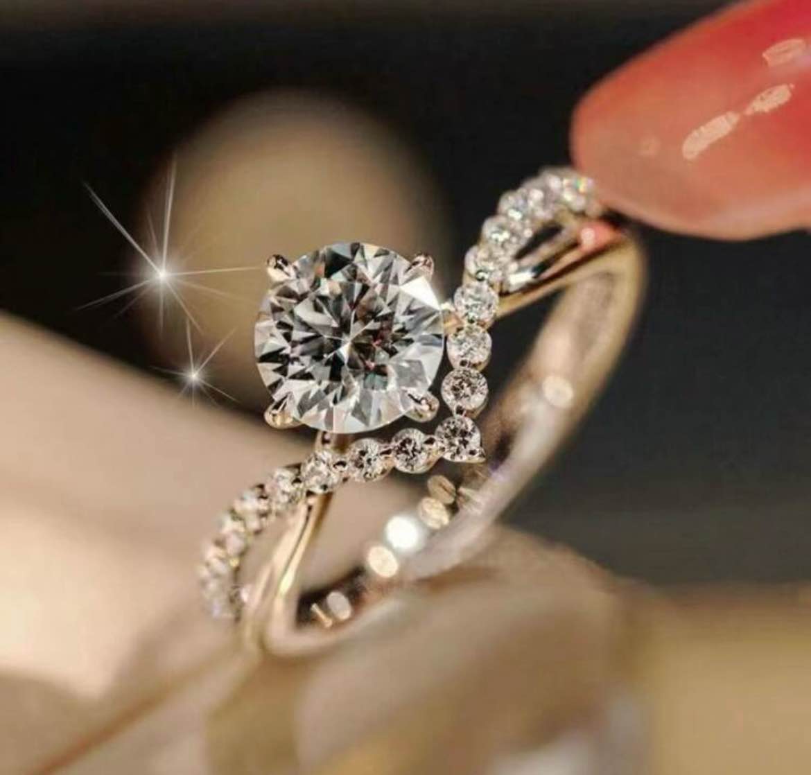 unique overlapping diamond studded silver ring (Size 8)