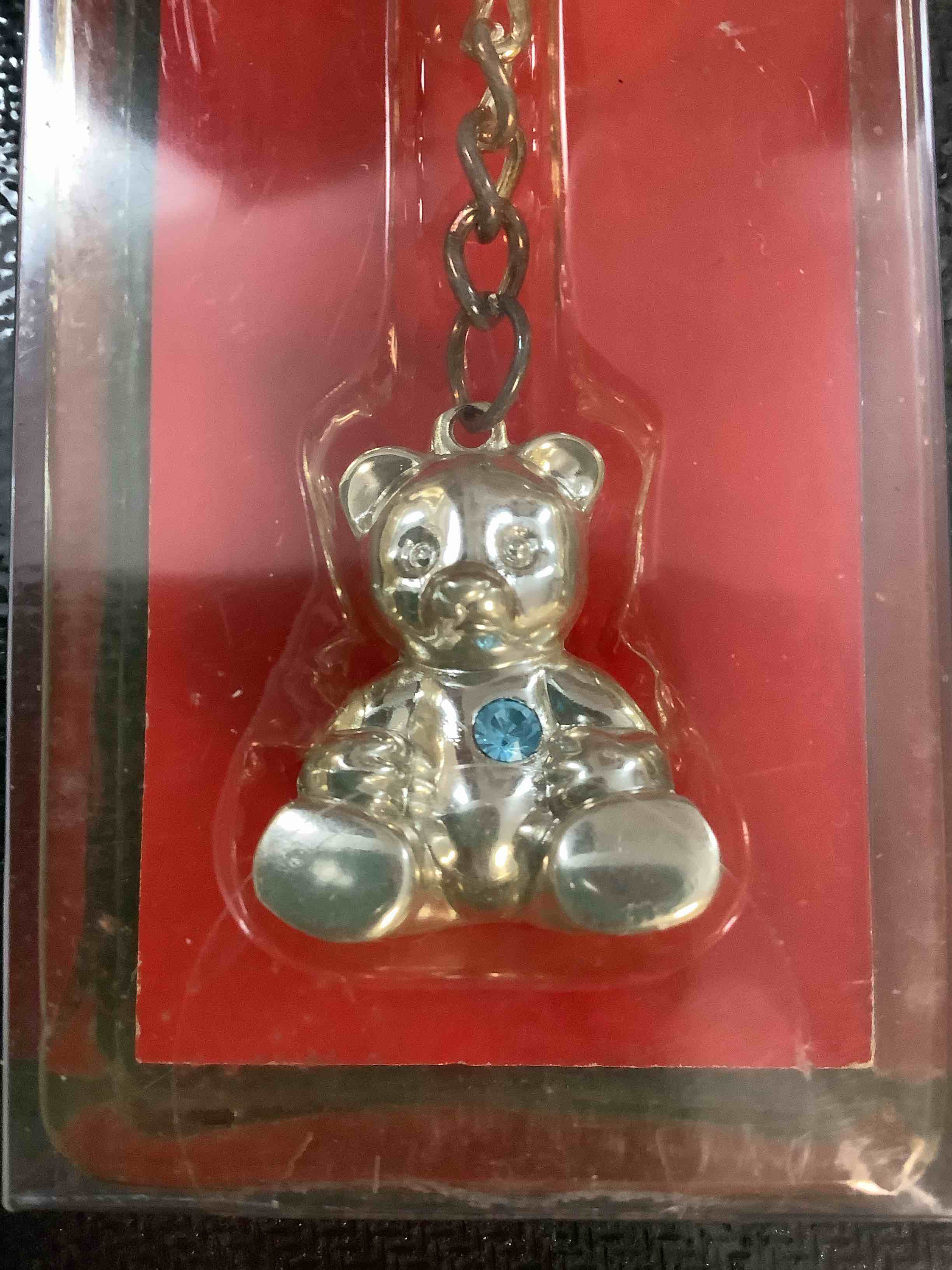 Silver Plated Cute Bear Keychain Birthstone (March) Bear Key Ring For Women Charm Bag Purse Car Accessory Gifts