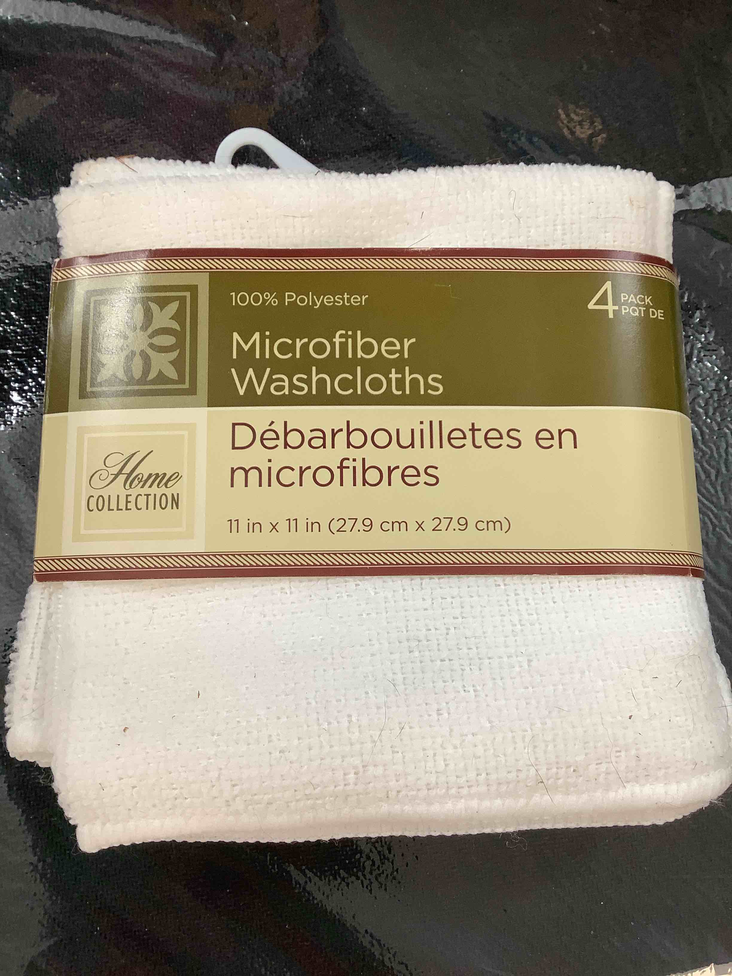 Microfiber Washcloth, White 4-pack Home Collection 100% polyester 11” x 11”