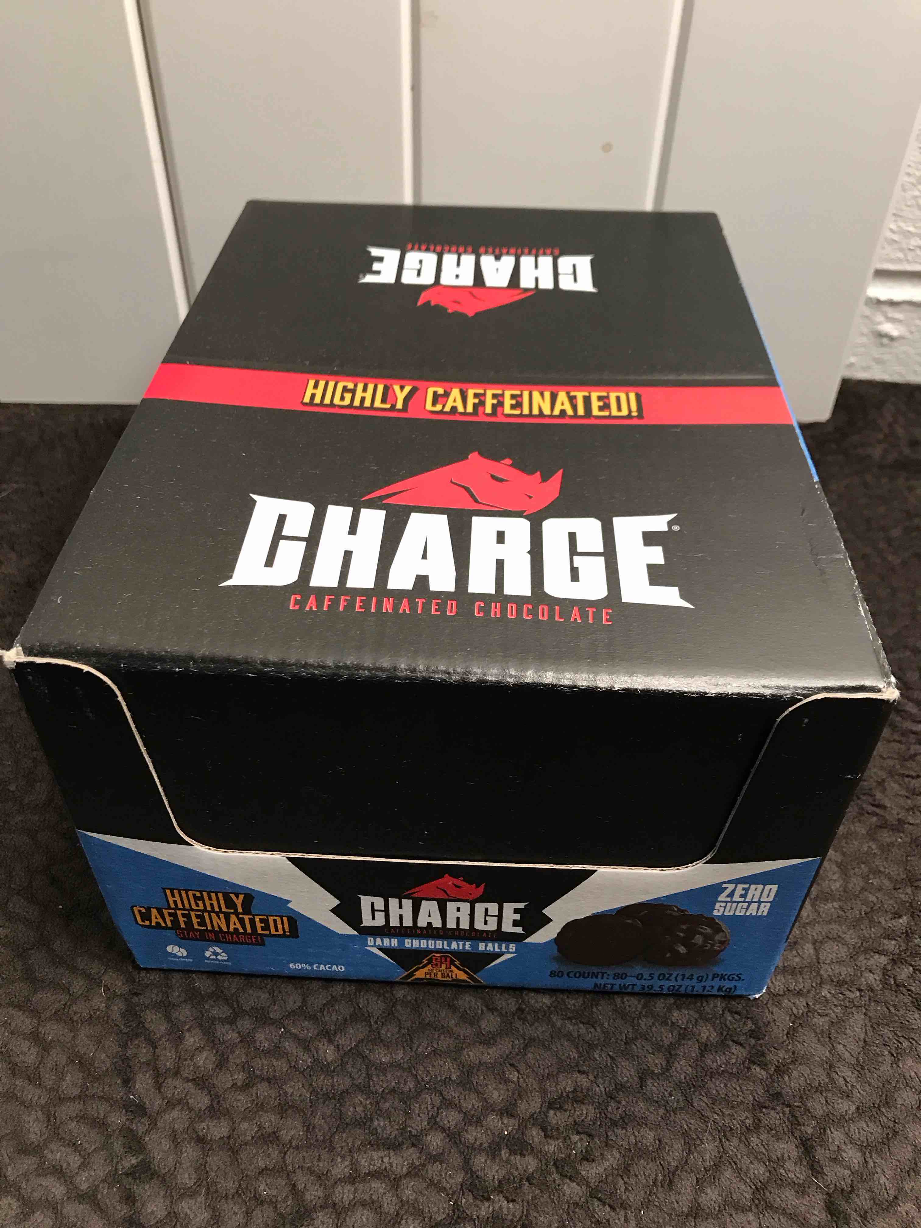 Charge Chocolate DARK CHOCOLATE 12 Packs of 3-54mg Caffeine, No Added Sugar, Vegetarian - by Charge Caffeinated Chocolates