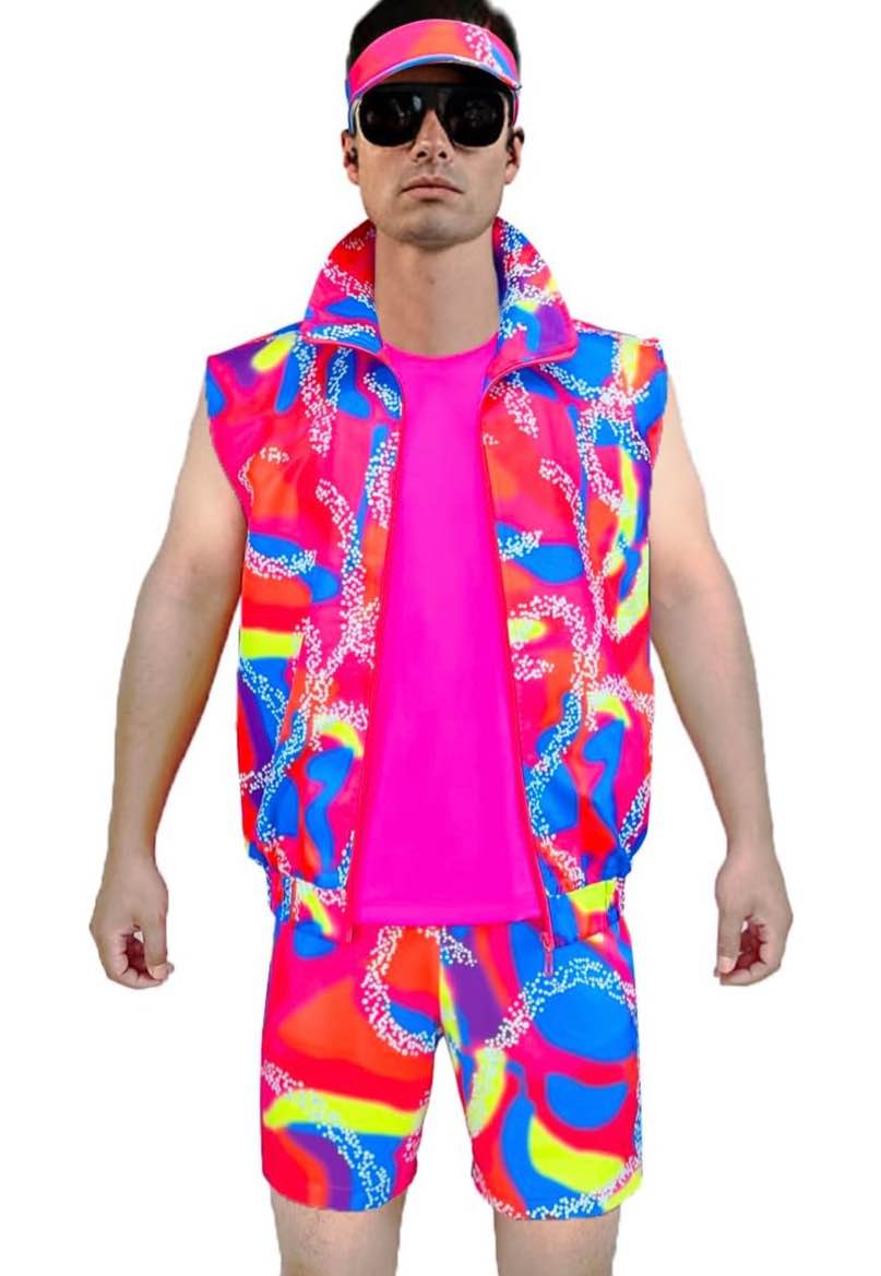 Barbie Ken 80s Workout Costume Halloween Cosplay Couples Outfits Tank Top Vest Beach Shorts Sun Visor For Adult Mens 2XL