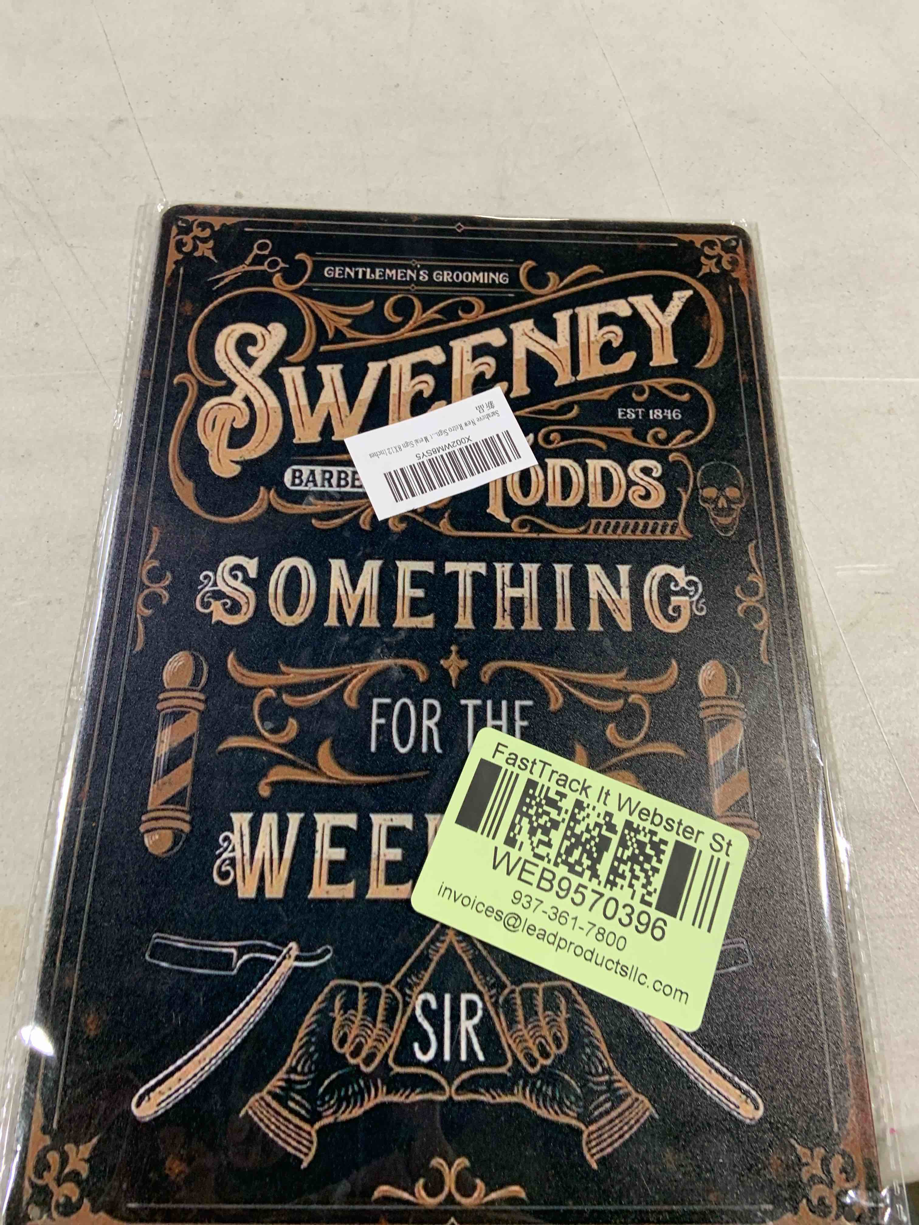 New Retro Sign Sweeney Todds Barbershop Barbers Metal Wall Sign Plaque Gift Art Metal Sign 8X12 Inches