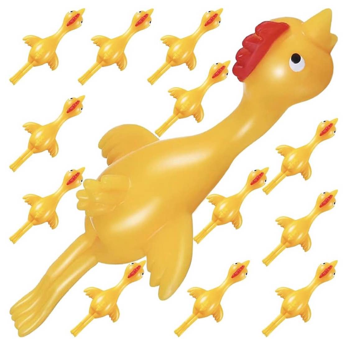 Jishi Chicken Finger Slingshot 12-Pack Flying Rubber Chickens Sling Shot Toys Bulk, Silly Novelty Party Favors, Funny Gag Gifts for Kids Teens Adults, Easter Christmas Birthday Goodie Bag Stuffers