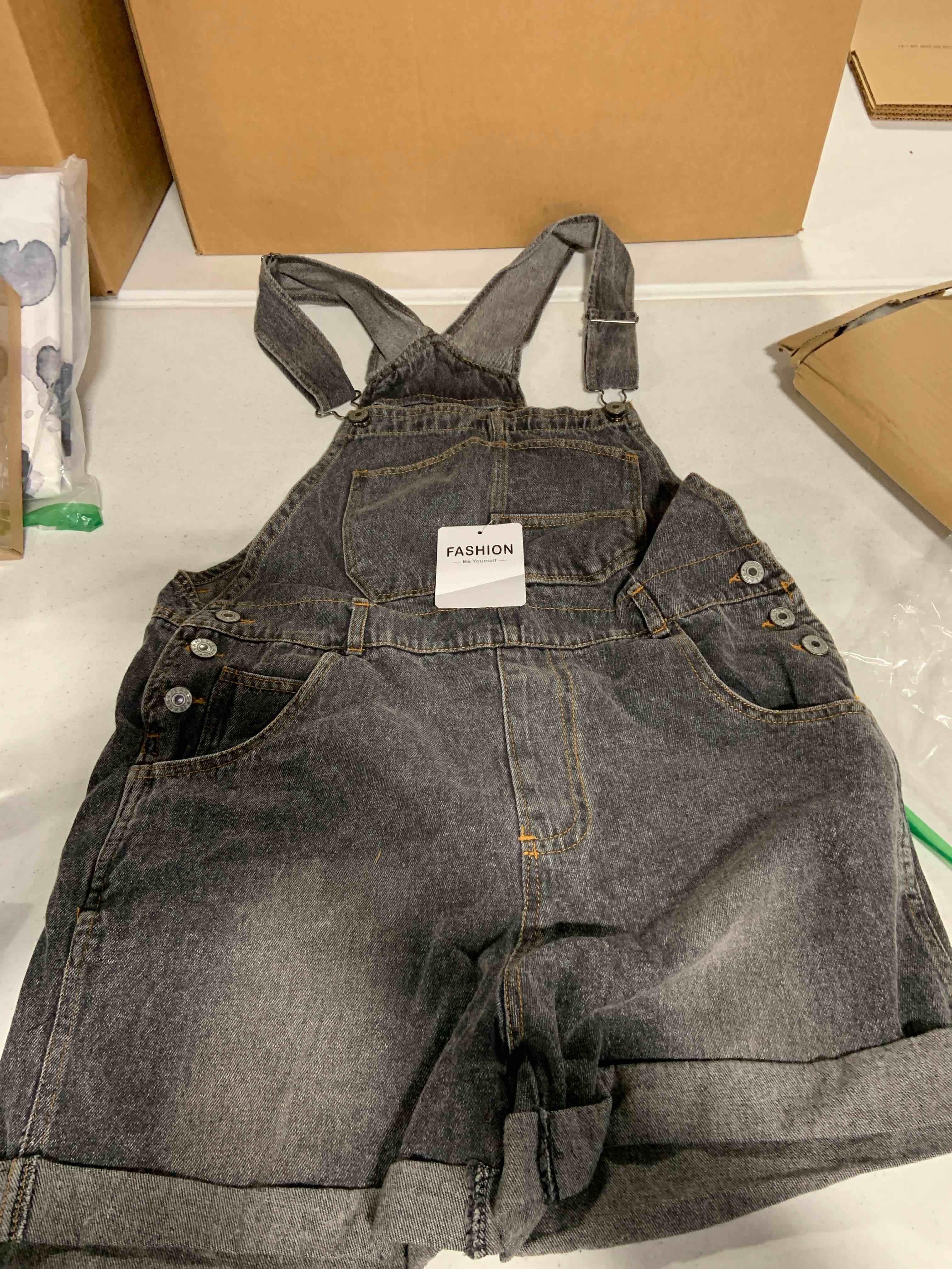 Women/Girls stretchy denim shortalls/romper, dark denim, size medium 