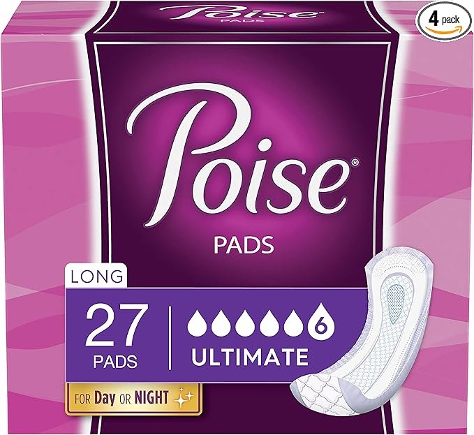 Poise Incontinence Pads for Women, Ultimate Absorbency, Long, Original Design, (Pack of 27)