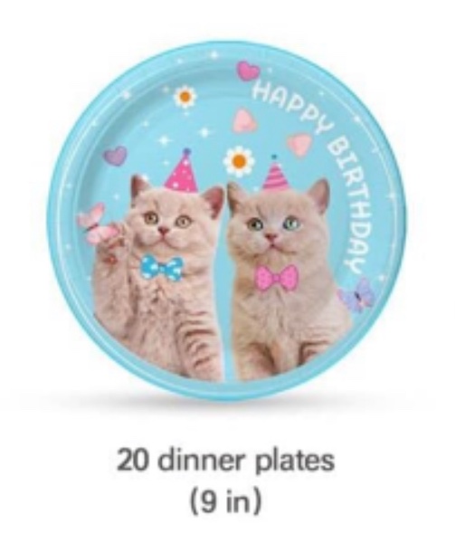 20 pcs happy birthday cat paper plates 