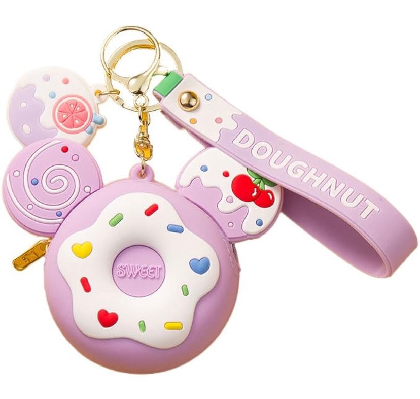 Donut Keychain Wallet - Cute Foam Donut Charm - Compact Wallet and Key Holder