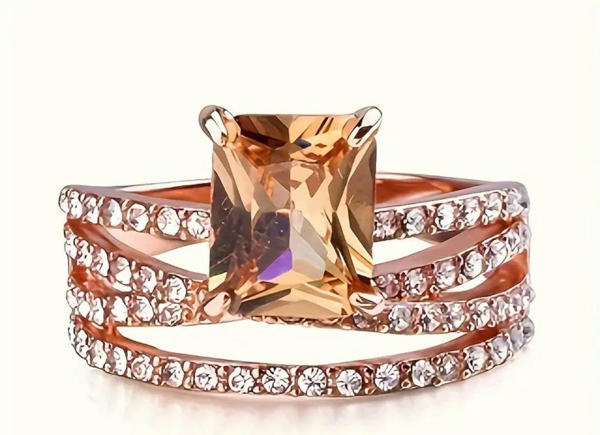 Gorgeous 925 Silver 18K Rose Gold Plated Ring Sz 8