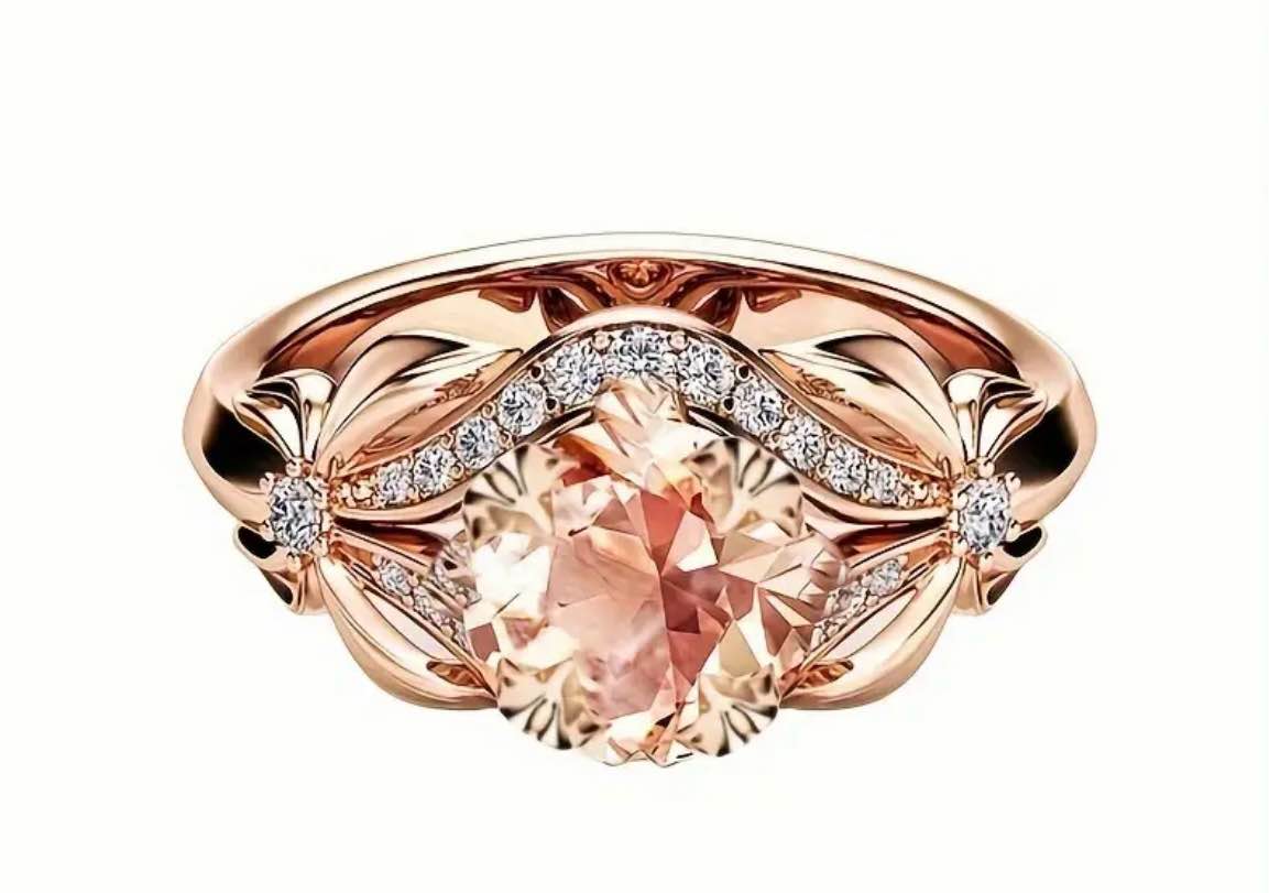 Gorgeous 925 Silver 18K Rose Gold Plated Ring Sz 8