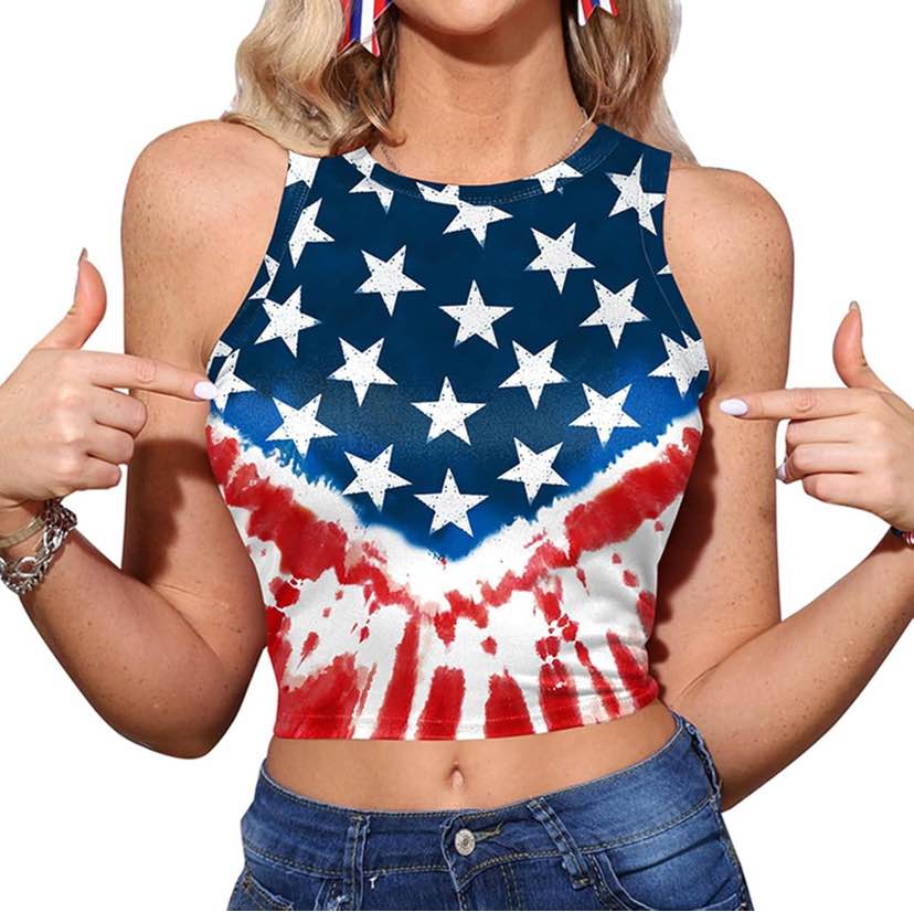 (medium) Women's Tank Top T-Shirt Summer American Flag Tank Top Star Stripe July 4th USA Vest Top Tight Short Tops Sleeveless