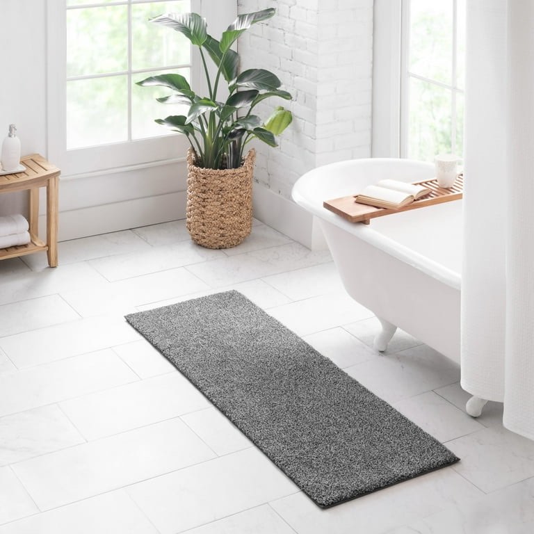 Better Homes & Gardens Ultra Soft Polyester Bath Runner Rug, 20" x 60", grey/white 