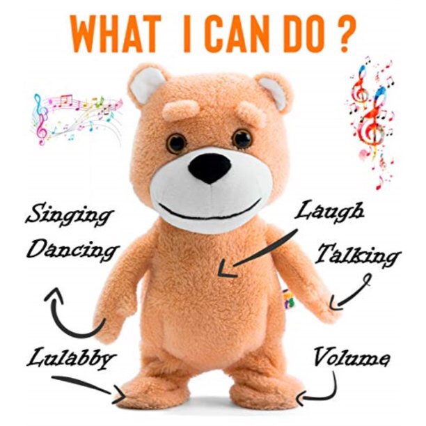 naujova teddy bear - dancing talking singing stuffed animal - plush interactive toy for baby girl boy toddlers kids- 12 inch, brown