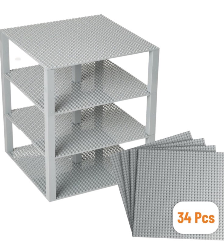 Strictly Briks Classic Stackable Baseplates, Building Bricks for Towers, Shelves, and More, 100% Compatible with All Major Brands, Black, 4 Base Plates & 30 Stackers, 10x10 Inches