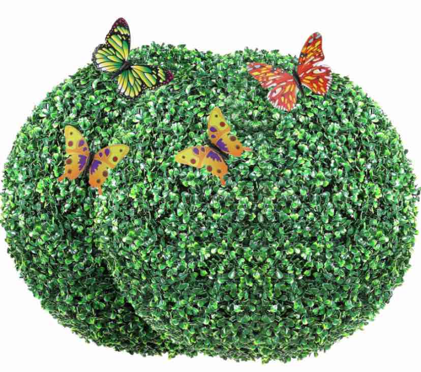 VEVOR 2 Pcs 16” Artificial Plant Topiary Ball, 4 Layers Faux Boxwood Balls, All-Year Green Faux Plant Decorative Balls for Backyard, Balcony,Garden, Wedding and Home Décor
