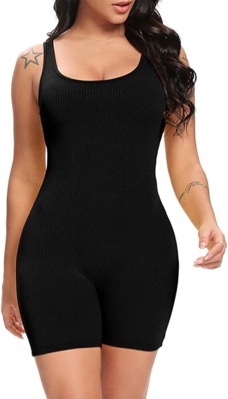 Fanuerg Women's Summer Solid Ribbed Sleeveless Tank Top Rompers Bodycon Shorts Jumpsuit (Black, Medium)