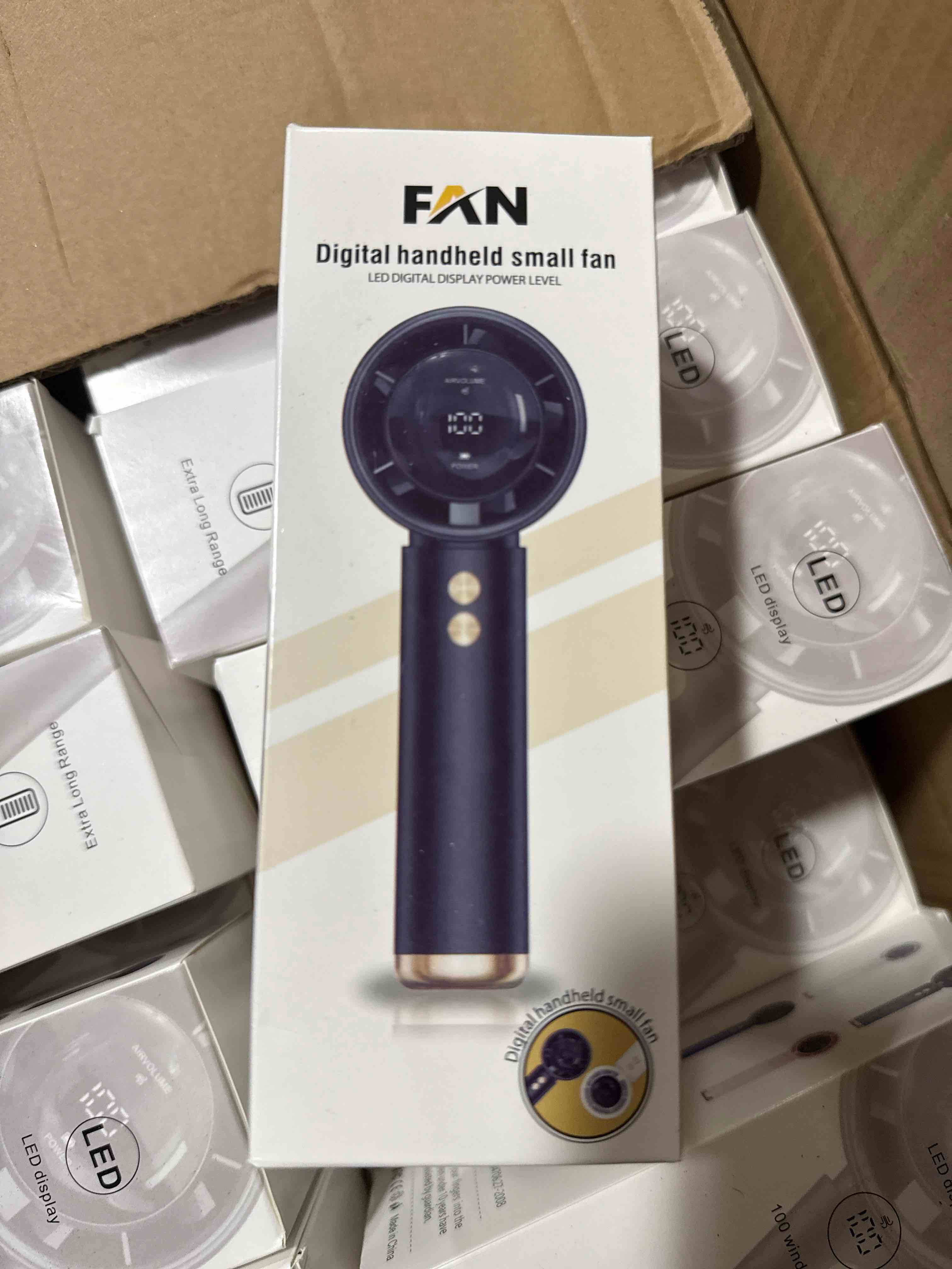 Condition photo showing Brand New for portable rechargeable handheld fan with led display 