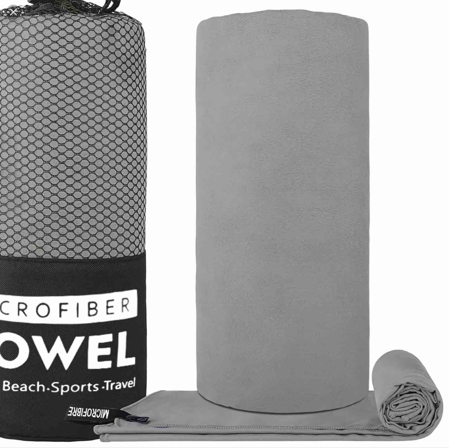 Grey non slip yoga mat towel with carrying bag 