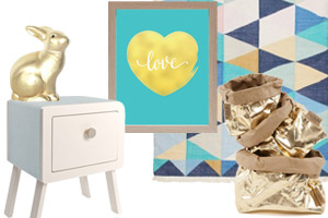 Aqua blue and gold nursery