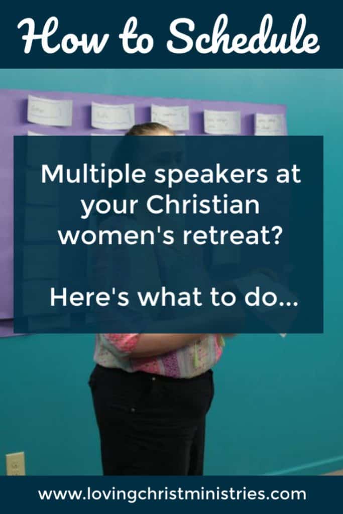 image of speaker at a retreat with title text overlay - How to Schedule Multiple Retreat Speakers