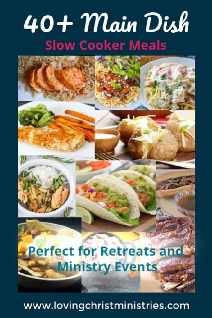 collage of slow cooker meal with text Main Dish Slow Cooker Meals
