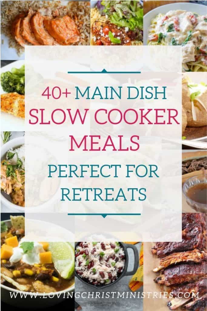 collage of slow cooker meals with title text overlay - Main Dish Slow Cooker Meals