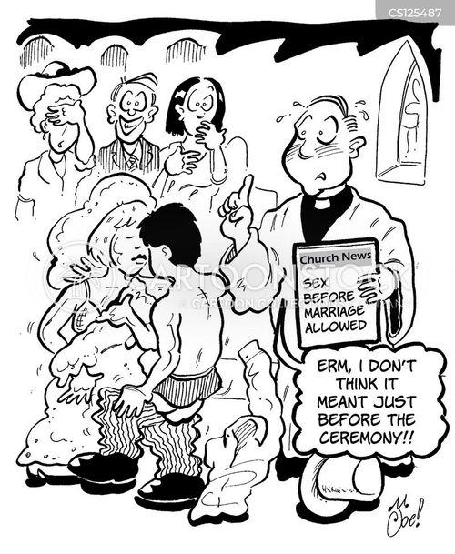 abstain from sex cartoon with celibacy and the caption "Erm, I don't think it meant just before the ceremony!!" by Joe McKeough