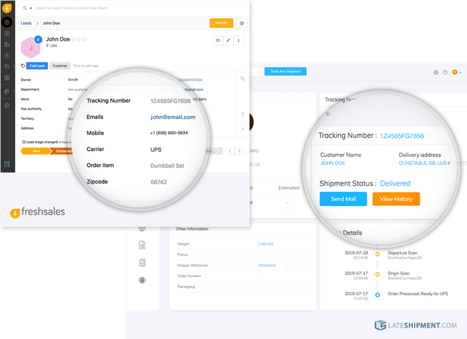 An example of how LateShipment.com integrates with a CRM tool
