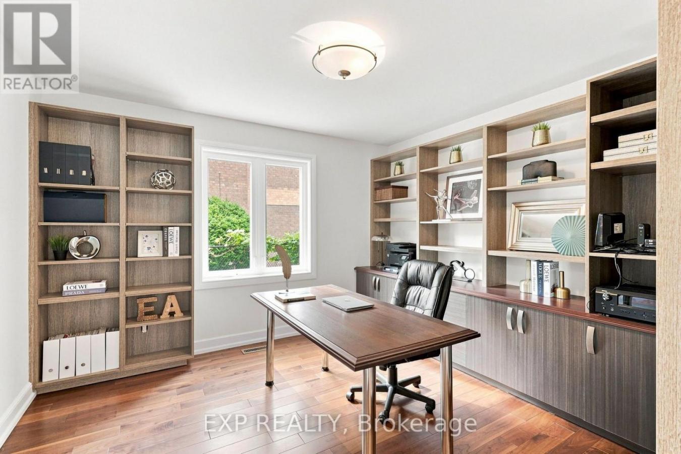 Main-floor office with built-in shelving