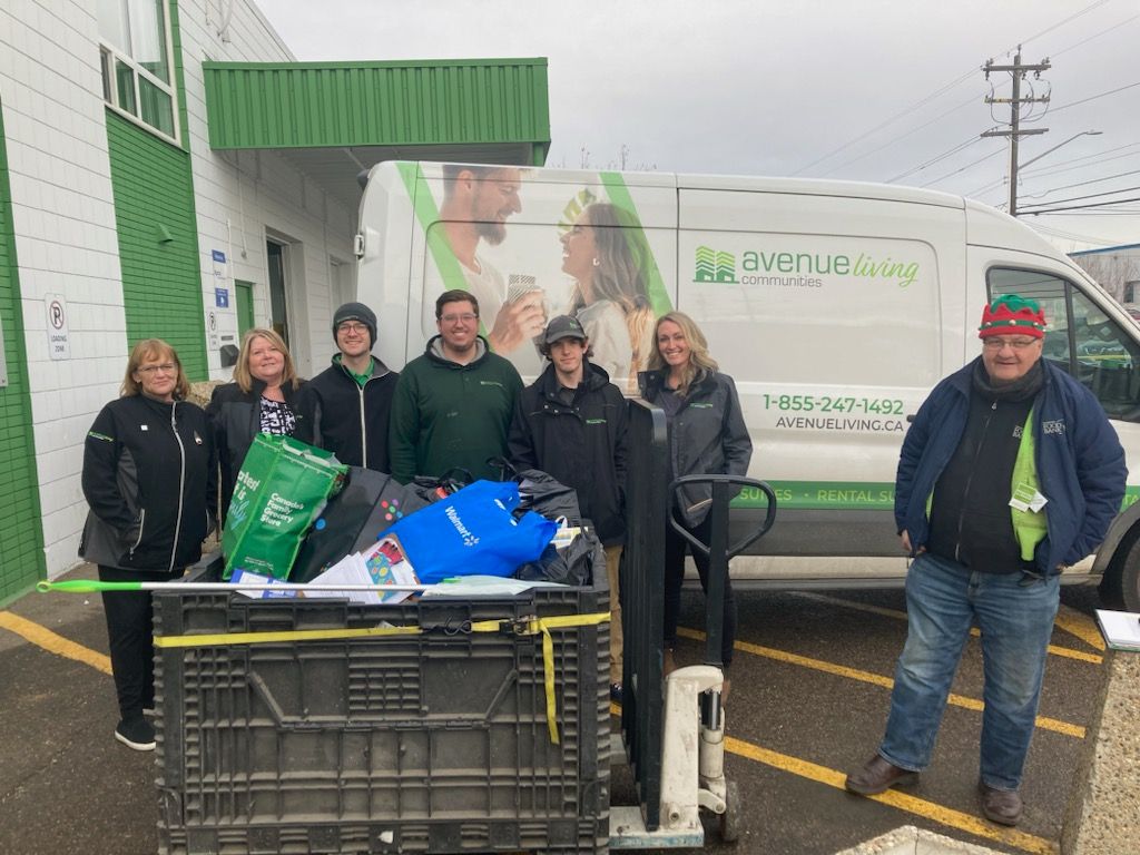 Avenue Living donates seven thousand pounds worth of food to local Canadian food banks across the prairies. 