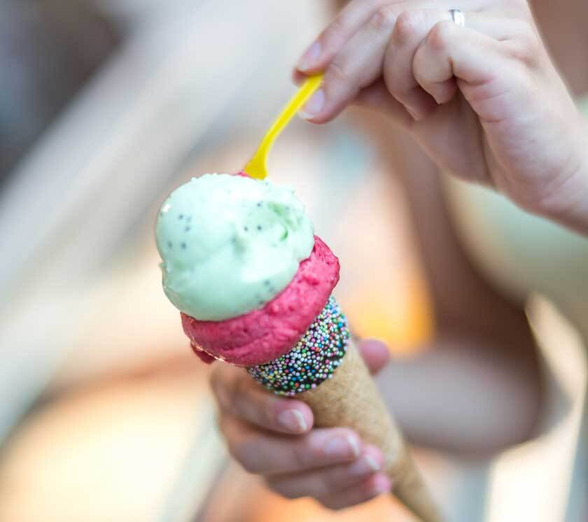 Three layered ice cream cone.